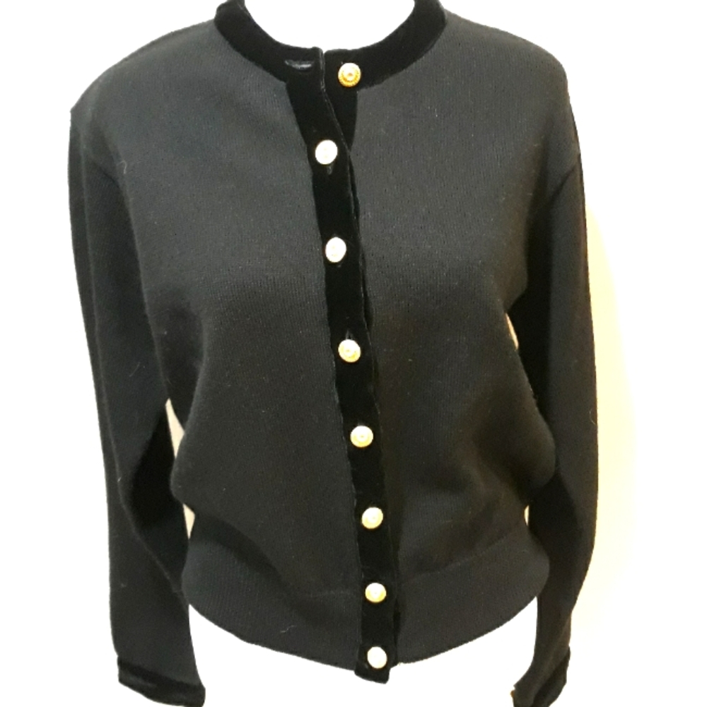 Black Robert Scott Velvet Trimmed Cardigan